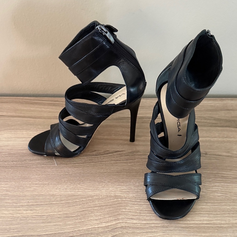 Via Spiga Black Strappy Heels, size 6